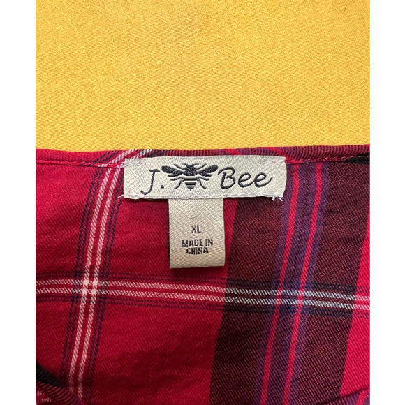 J. Bee Red Plaid Half Button Front Long Sleeve Tunic Size XL - Picture 4 of 5